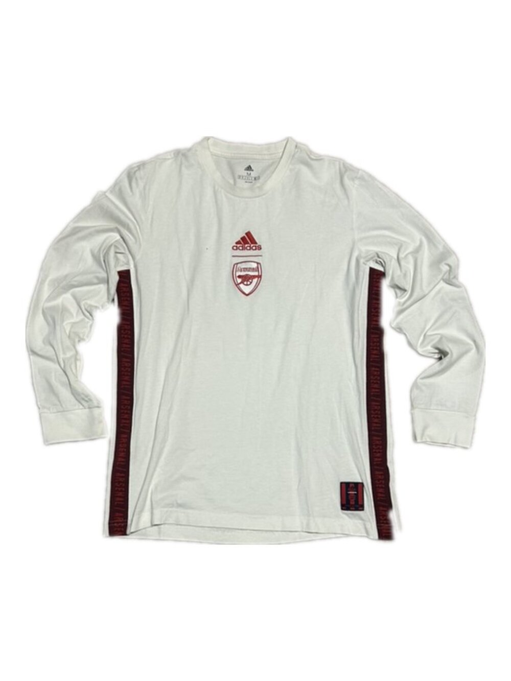Adidas Arsenal Long Sleeve Tee White Red ARSENAL Side Tape Crest Men's M